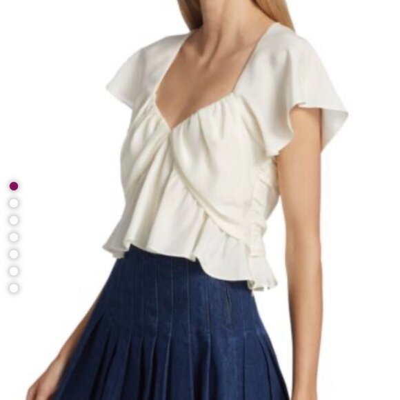 🧡3/15 FRAME Cream/Ivory Short Flutter Sleeve Silk Blouse Top Women's XS/TP - Picture 2 of 10